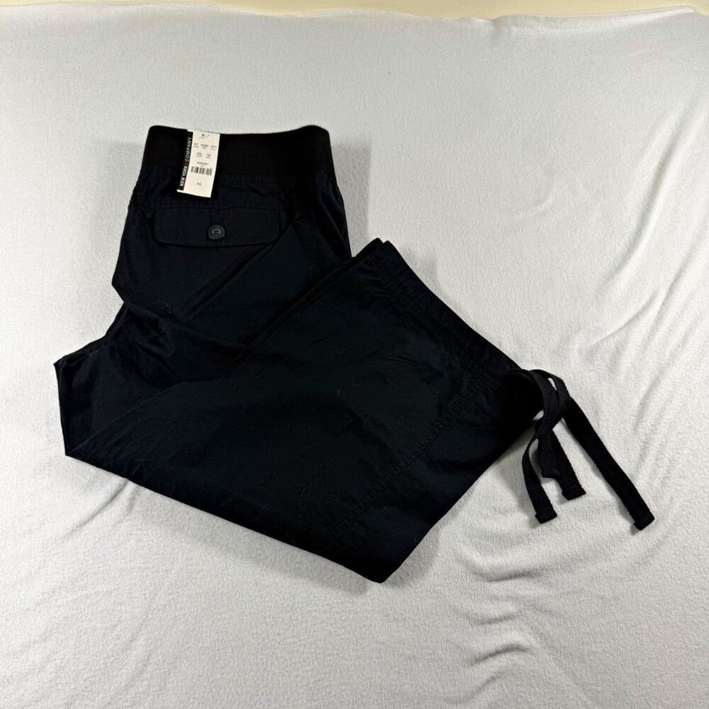 New York & Company Womens Cropped Pants 10 Black 100% Cotton Pockets Button 546